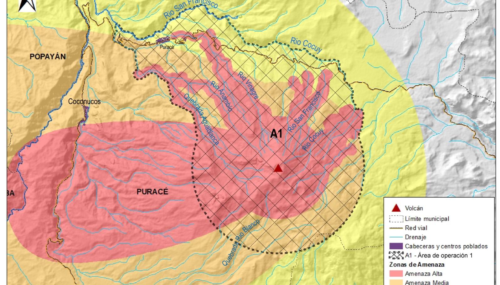 Zona que podría afectar el volcán Puracé.