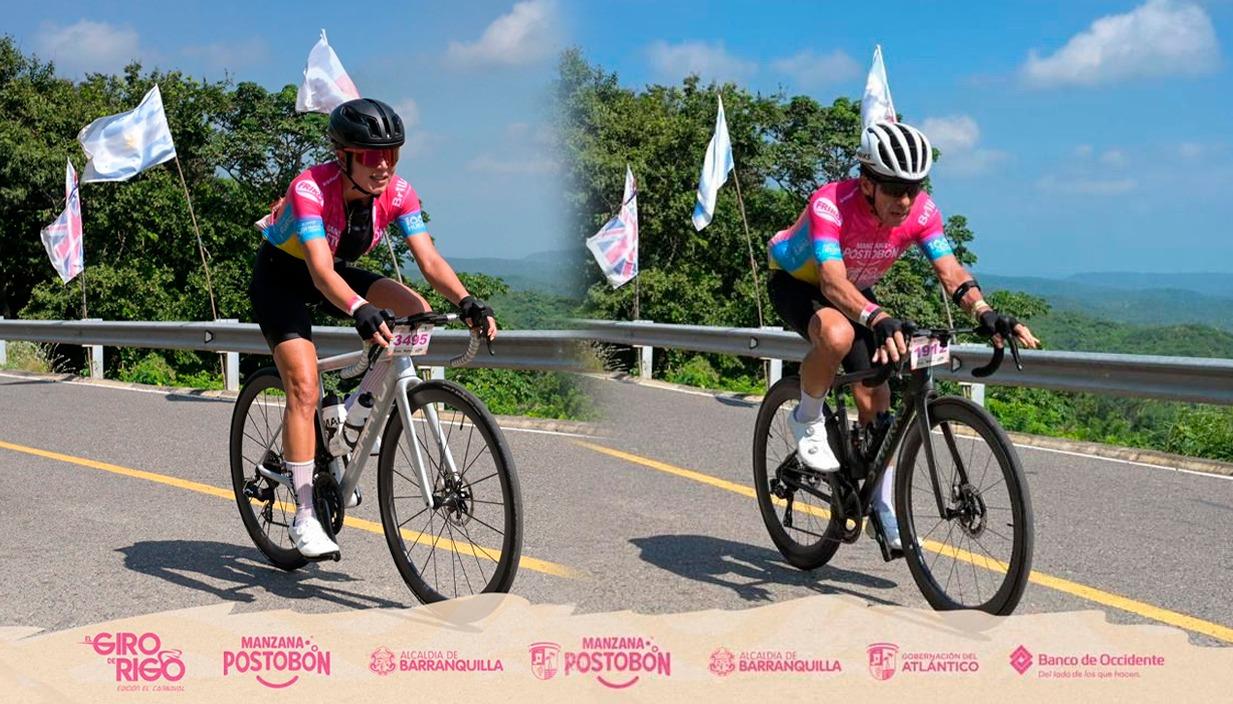Carol Nobmann y César Penagos, ciclistas locales que lograron el podio en sus categorias del Giro de Rigo.