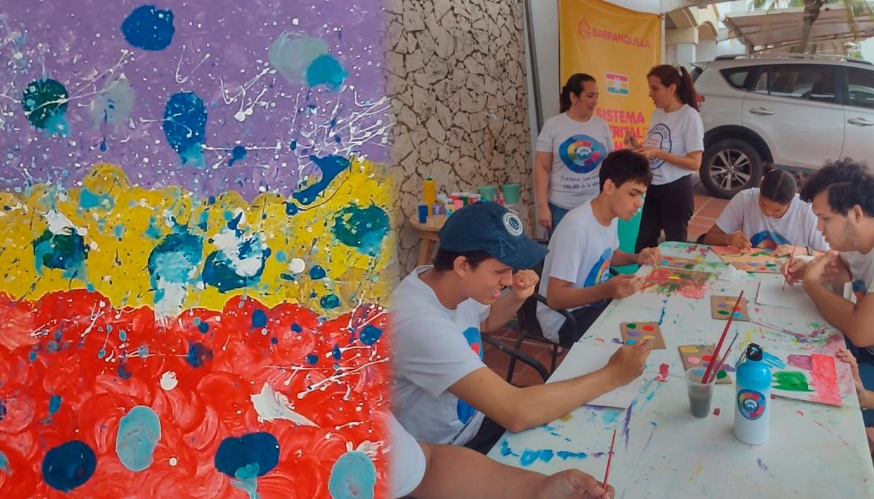 Niños de la fundación. La pintura es de Alisson Torregrosa.