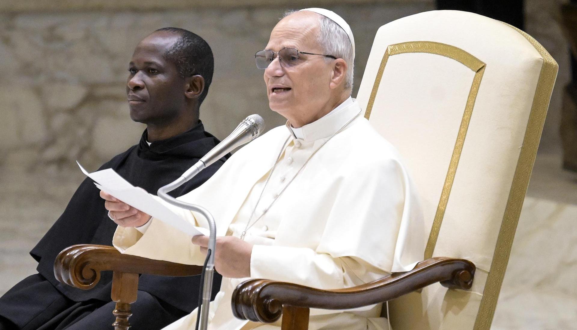 El pontífice dirigiendo la audiencia. 