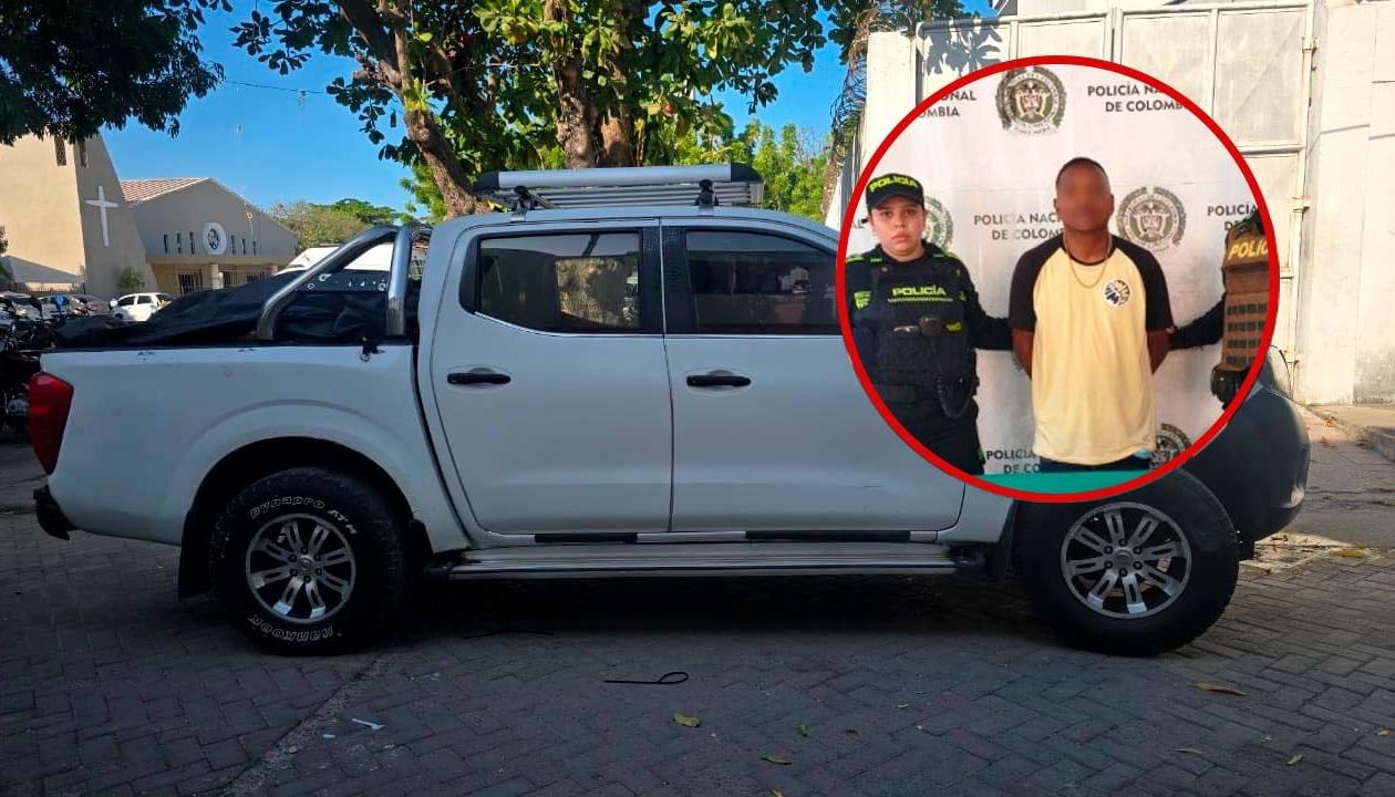 El capturado y la camioneta hurtada.