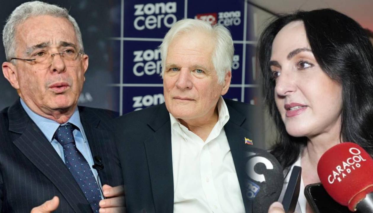 El expresidente Álvaro Uribe, Miguel Uribe Londoño y María Fernanda Cabal.