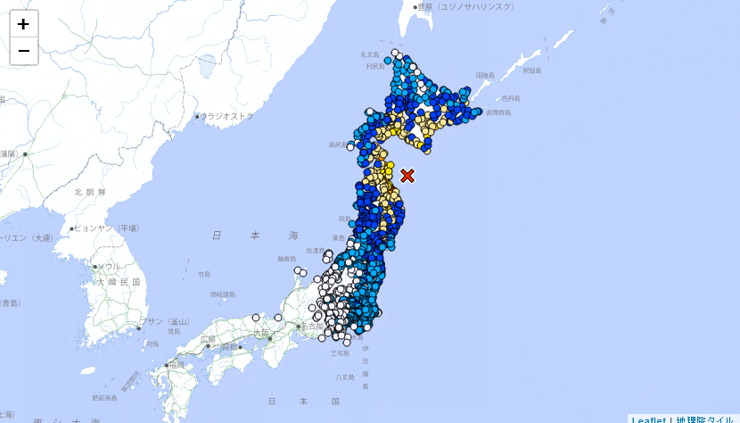 Intensidades del sismo en Japón