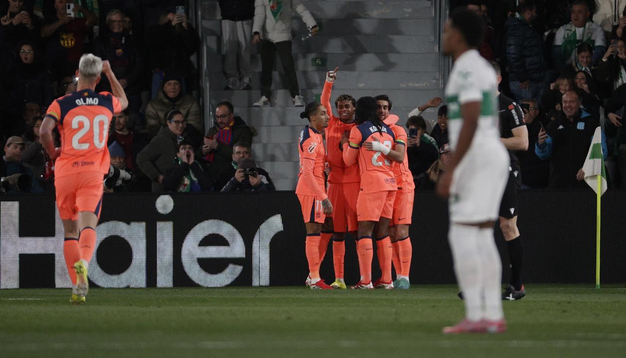 La celebración de los jugadores del Barcelona.