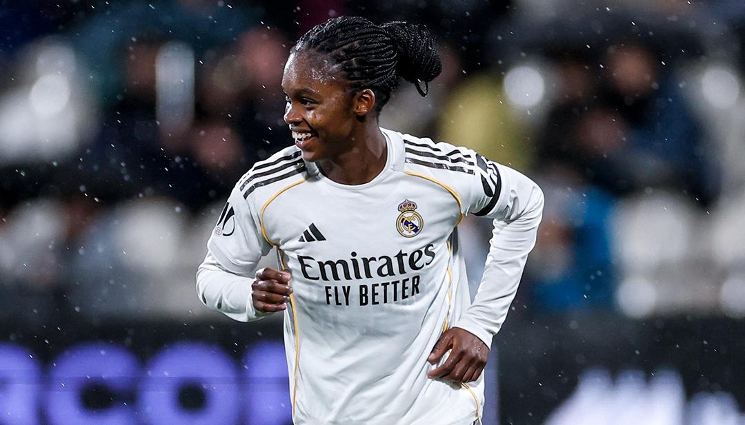 Linda Caicedo celebrando su gol al Atlético de Madrid.