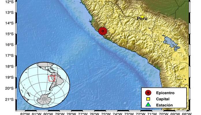 Epicentro del temblor en Perú. 