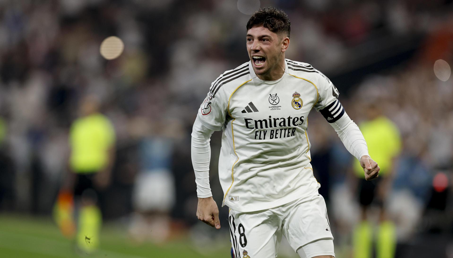 Federico Valverde celebrando su gol hoy.