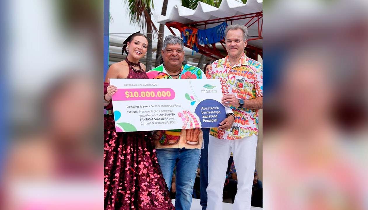 Reina Michelle Char; directivo de Cumbiamba Fantasía Soledeña y Juan Manuel Rojas, presidente de Promigas.