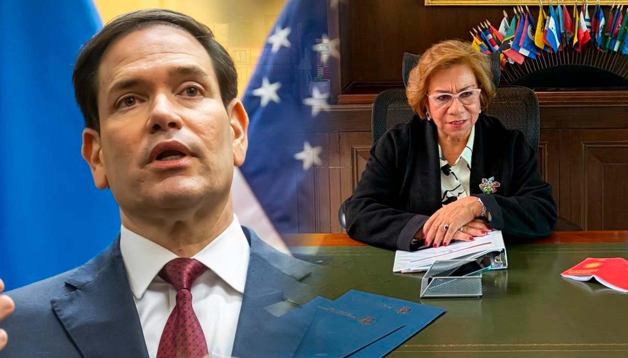 Secretario de Estado de Estados Unidos Marco Rubio y la canciller Rosa Villavicencio.