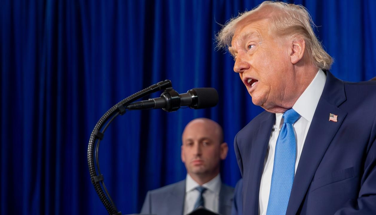 El presidente de Estados Unidos, Donald Trump, durante la rueda de prensa que concedió este sábado. 