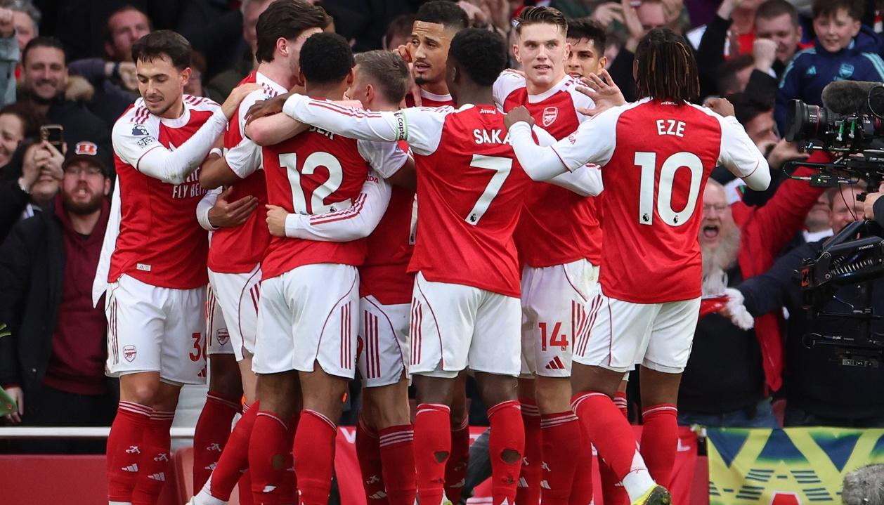 La celebración de los jugadores del Arsenal.