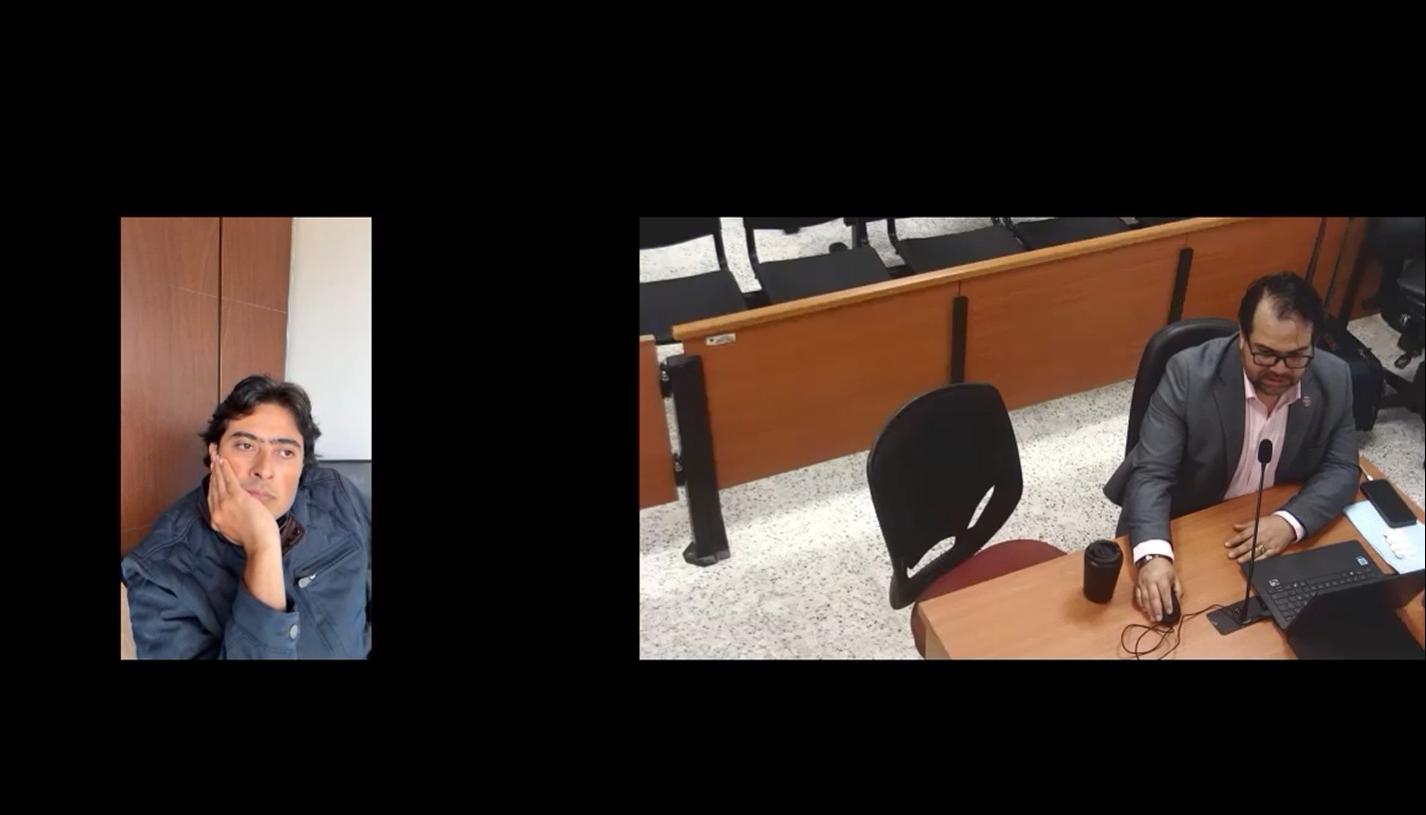 El acusado Nicolás Petro y su abogado Alejandro Carranza durante la audiencia de este jueves. 