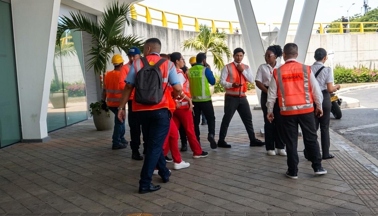 Funcionarios del aeropuerto siendo evacuados.