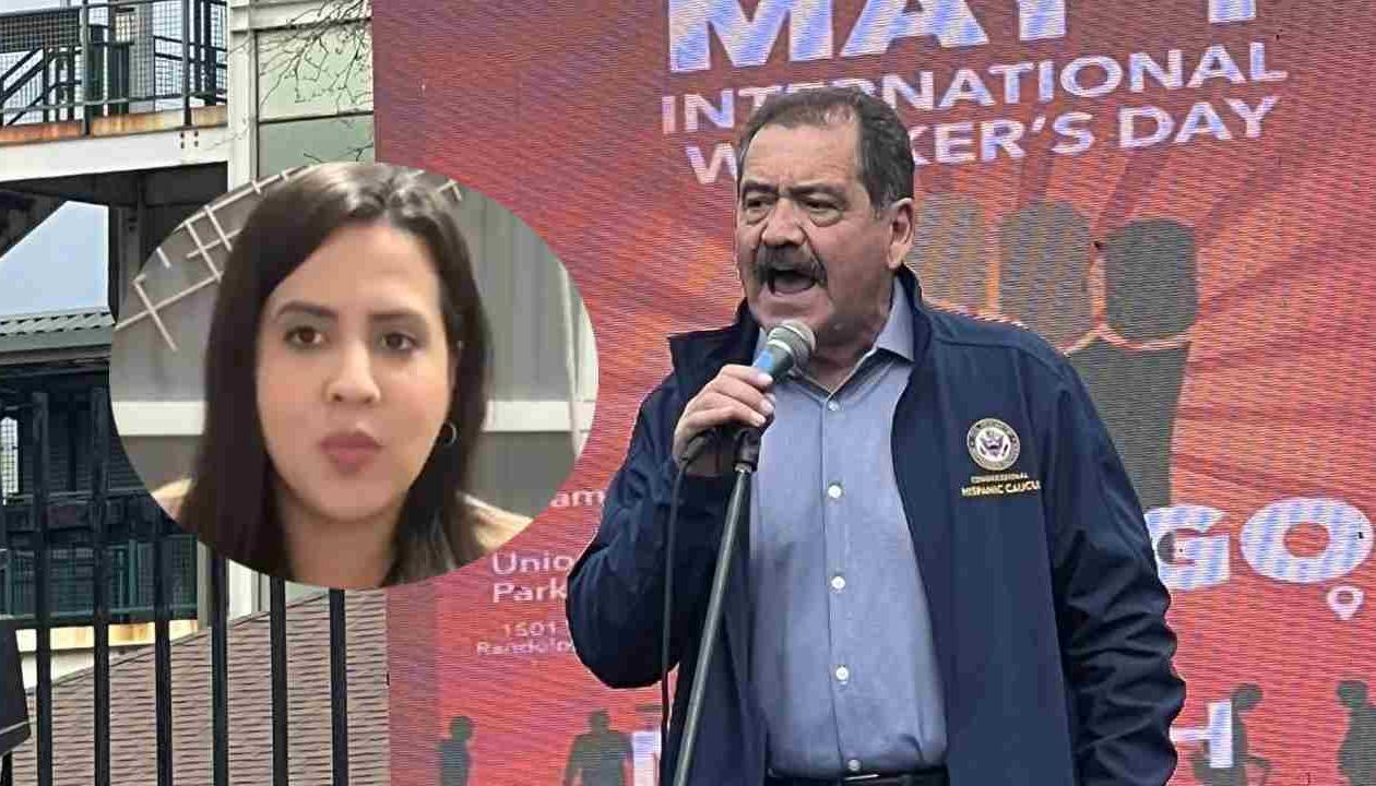 La periodista Estefany Rodríguez y el congresista estadounidense 'Chuy' García.
