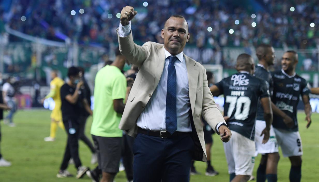 Rafael Dudamel celebra con el Deportivo Cali.