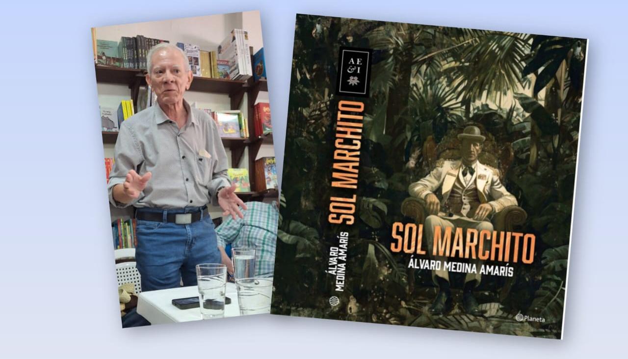 Álvaro Medina y la portada del libro 'Sol Marchito'