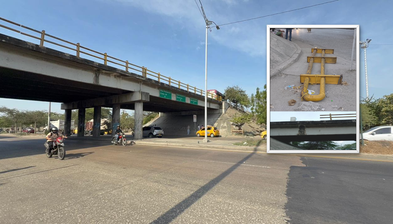 Puente de la Cordialidad con parte de la estructura que se cayó