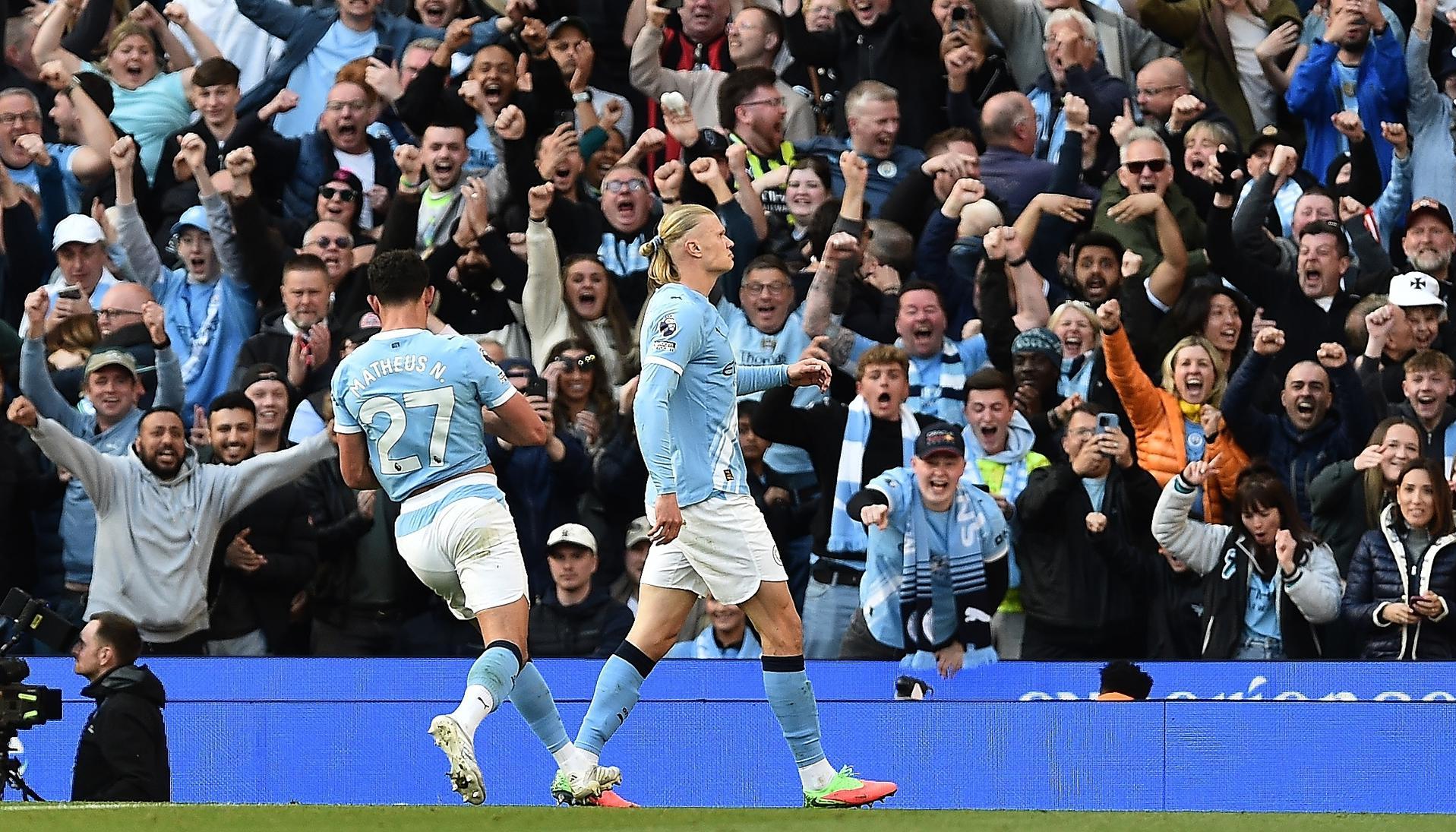 Erling Haaland celebra el 2-1 durante el partido del Manchester City y Arsenal FC