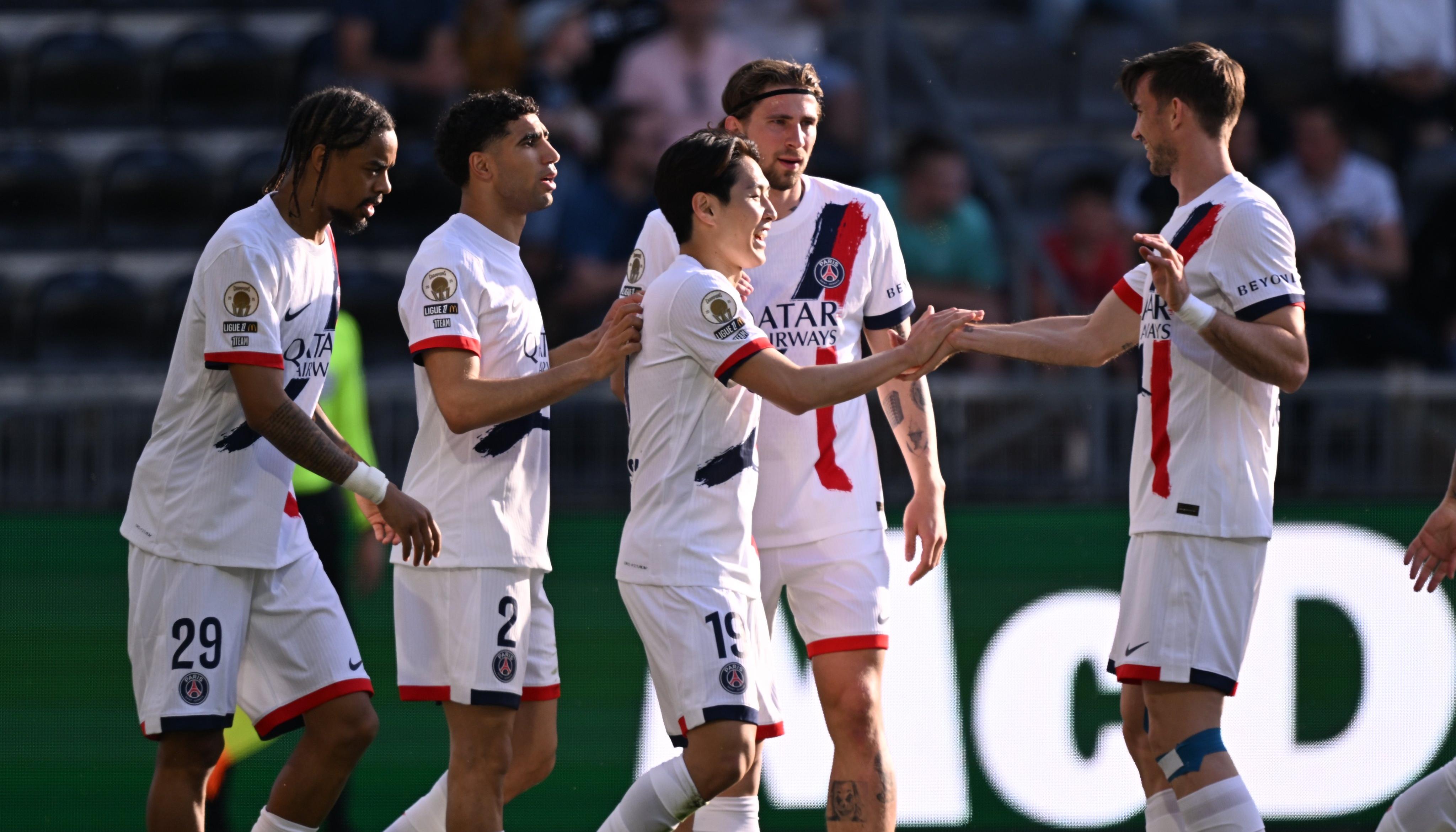 La celebración de los jugadores del PSG.