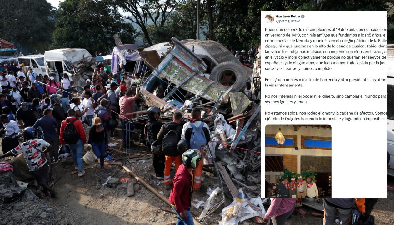 Lugar del atentado en la Vía Panamericana y el trino de Petro.
