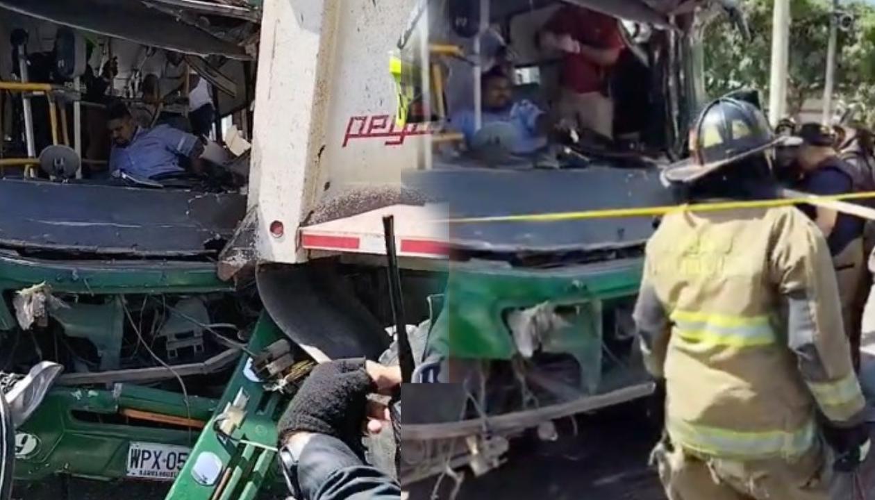 Los bomberos hicieron presencia en el lugar del accidente para rescatar al conductor del bus. 