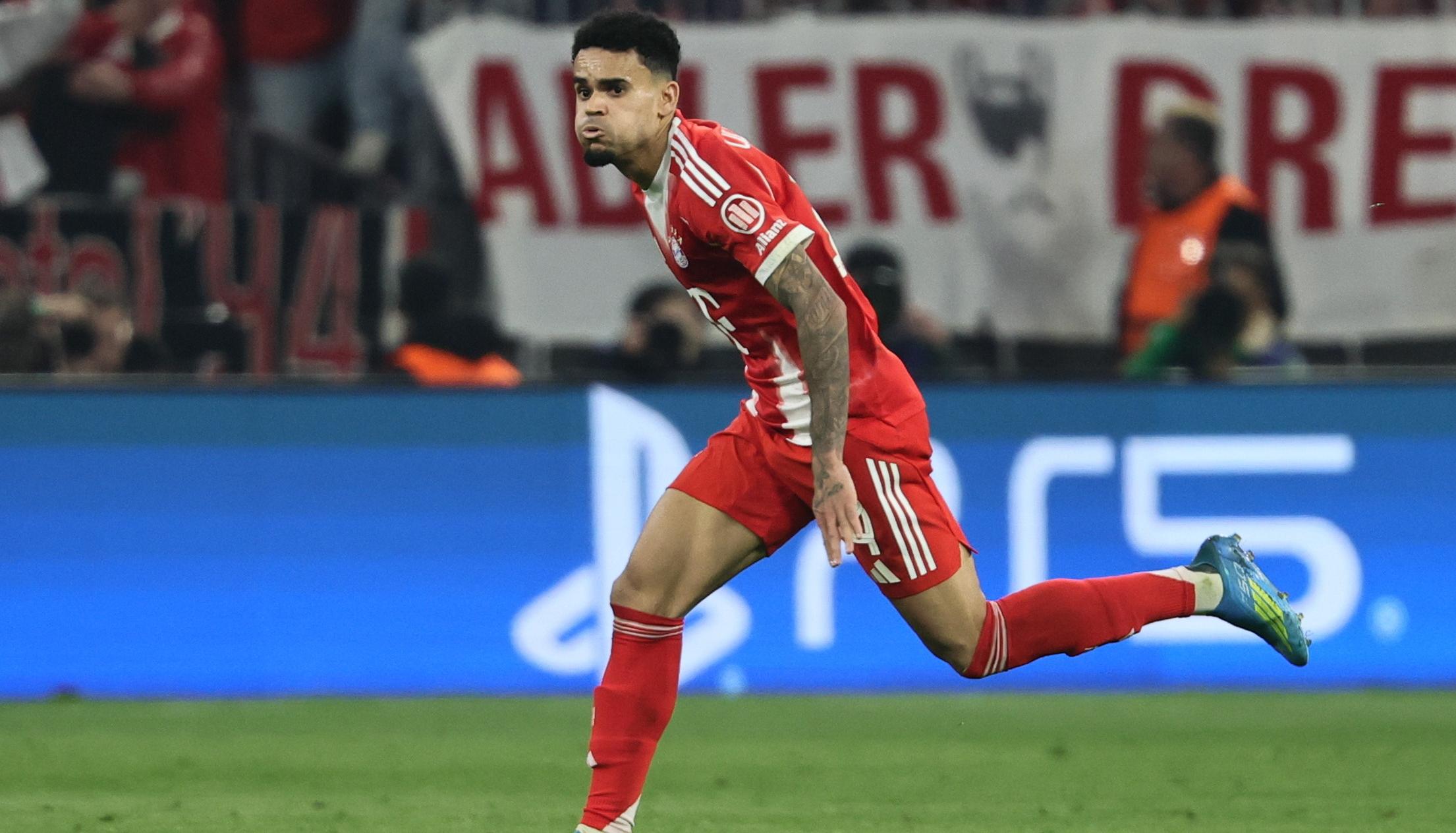 Luis Díaz tras marcar el gol del empate 3–3 del Bayern ante el Real Madrid. 