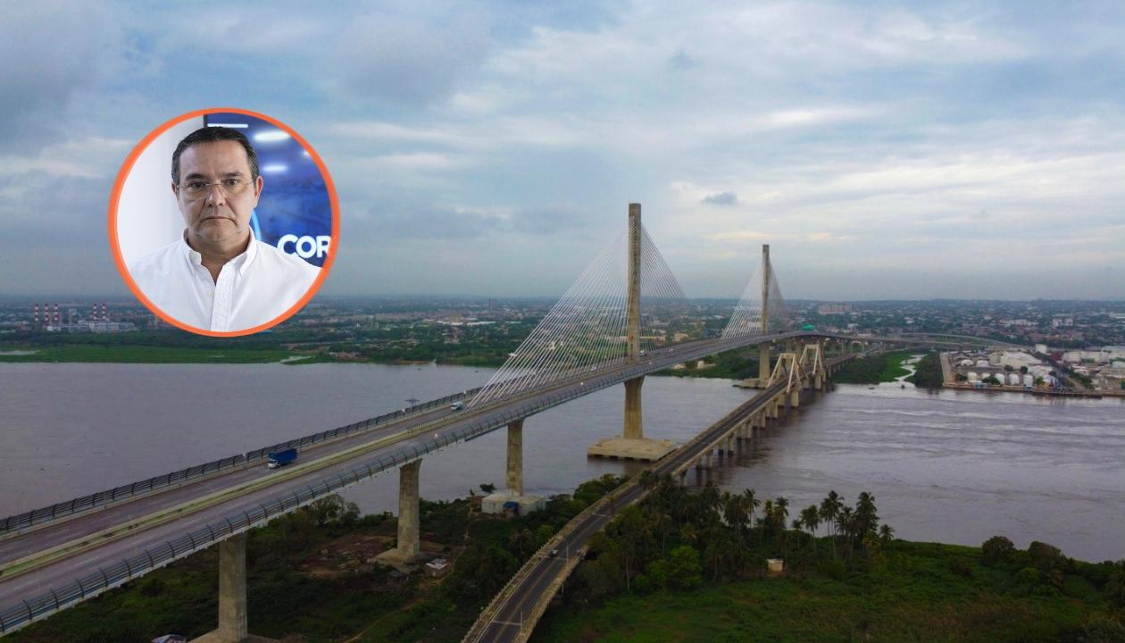 Panorámica del antiguo y nuevo puente Pumarejo. Héctor Carbonell, director Ejecutivo de CCI Norte (círculo)