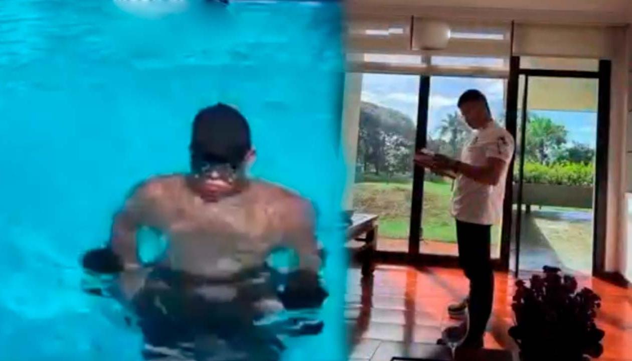 El chef bañandose en la piscina y usando zonas de la embajada de Colombia en Brasil. 