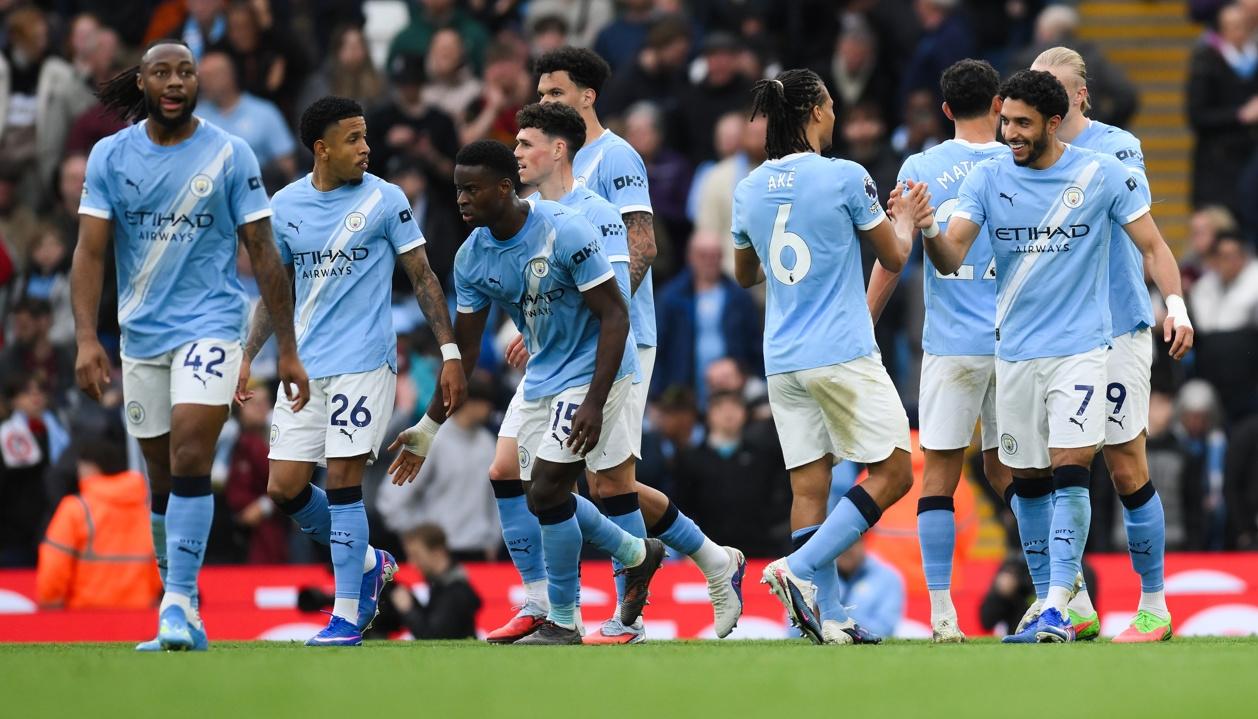 La celebración de los jugadores del Manchester City.