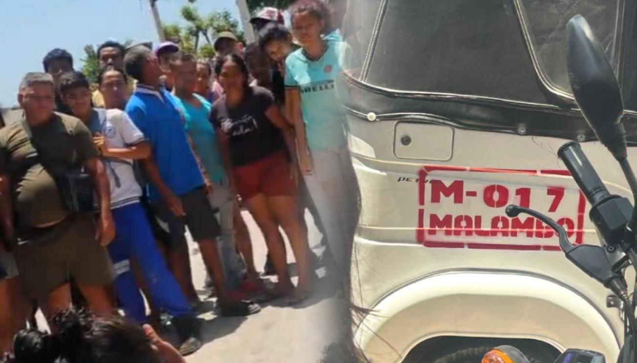 Personas en el lugar donde quedó muerto el joven y el motocarro que conducía. 