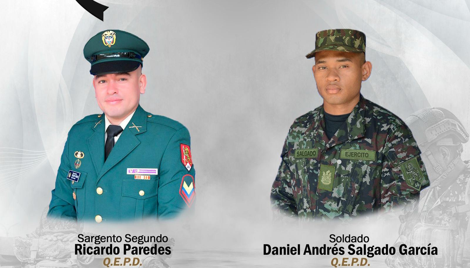 El sargento segundo Ricardo Paredes y el soldado Daniel Andrés Salgado García.