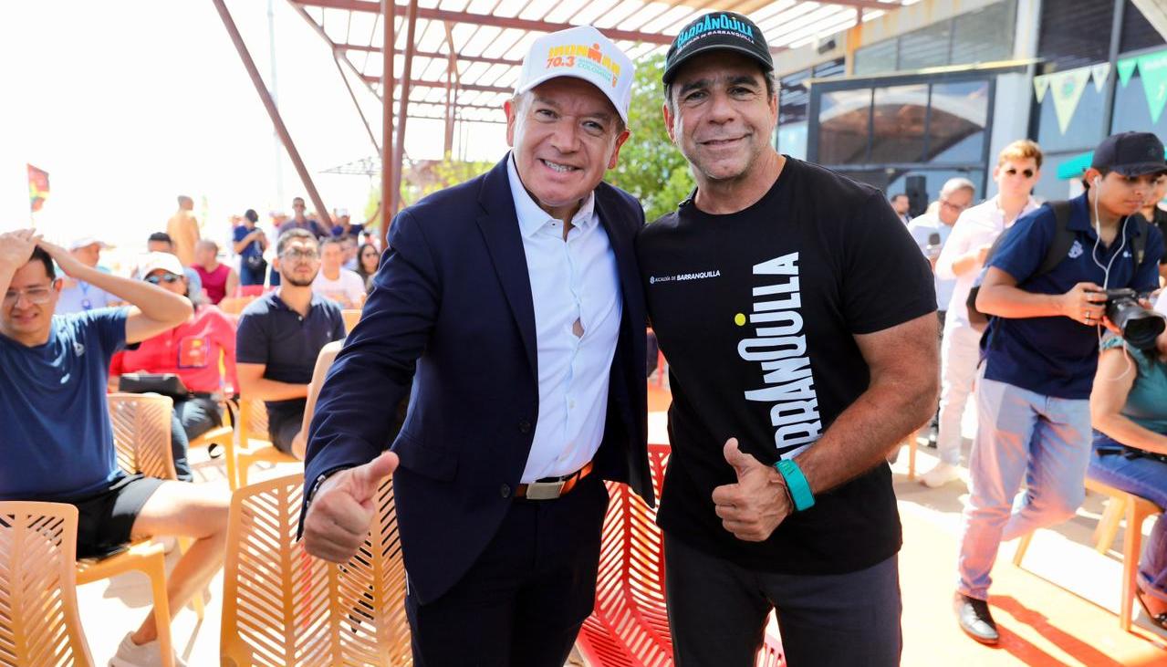 El alcalde Alejandro Char con Wilber Anderson, CEO de SBR Sports, organizadora del Ironman 70.3.