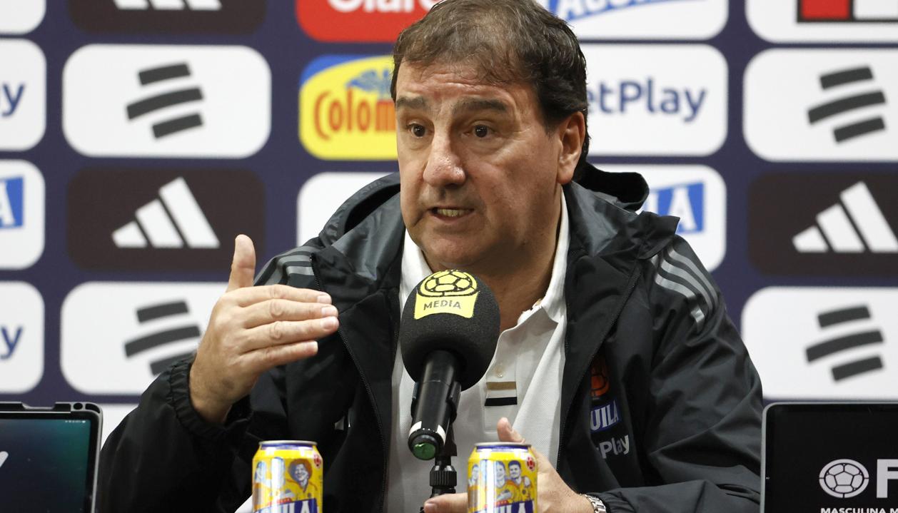 Néstor Lorenzo, técnico de la Selección Colombia, en rueda de prensa este jueves.