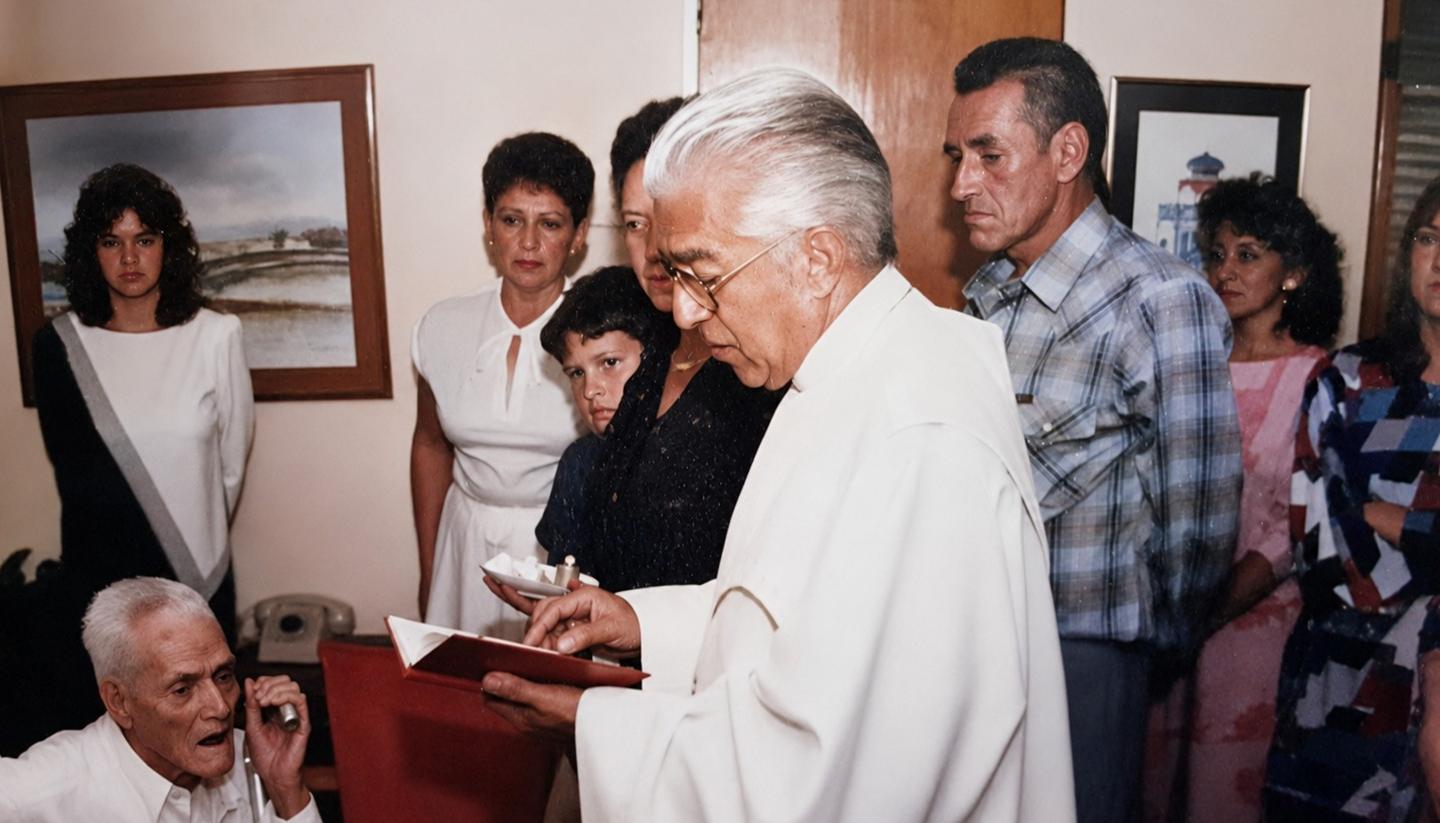 Mi padre es el de camisa a cuadros. Y su progenitor es quien recibe la hostia del sacerdote. Mi abuelo vivió 106 años.