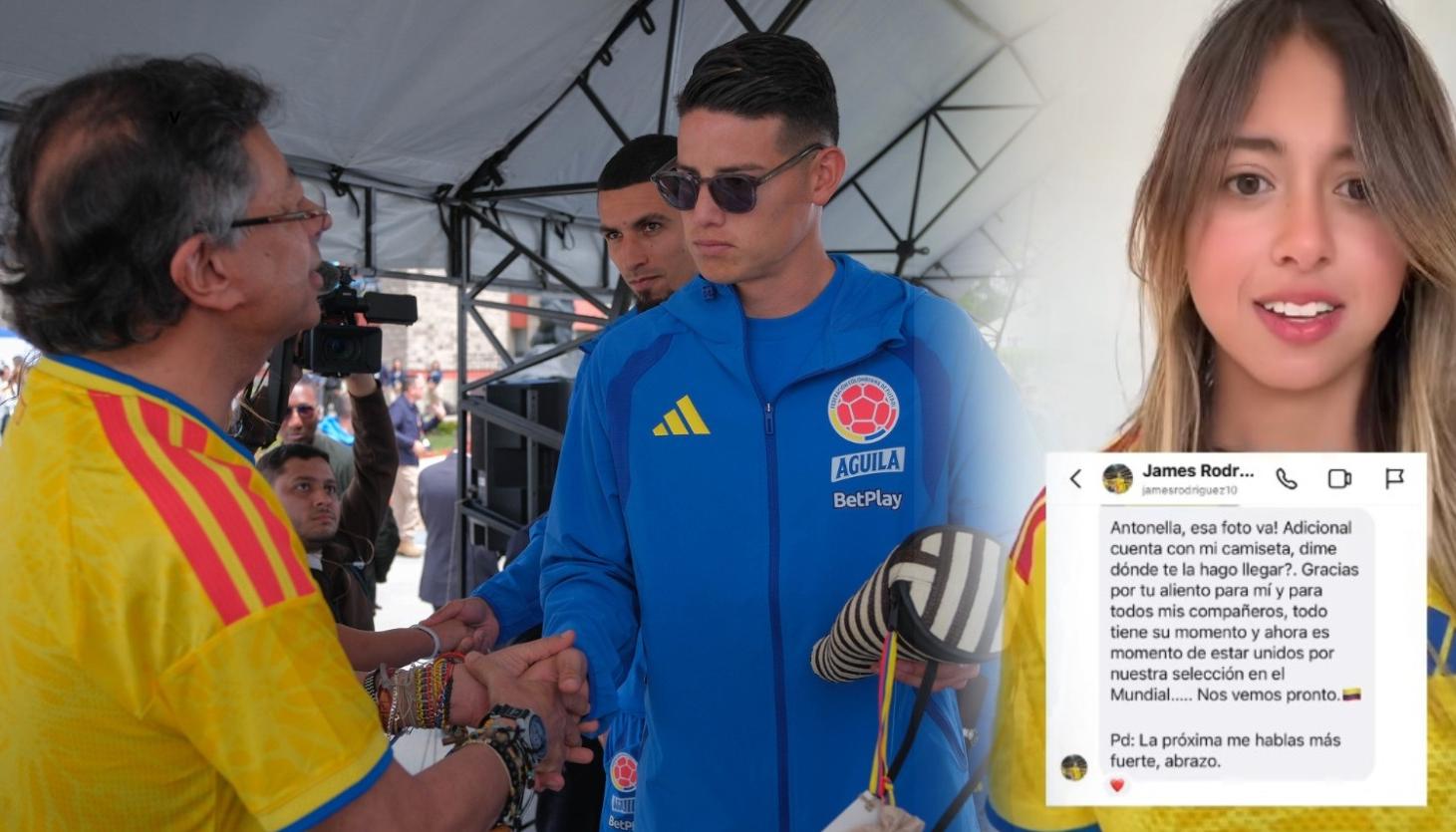 Gustavo Petro, James Rodríguez y Antonella Petro.