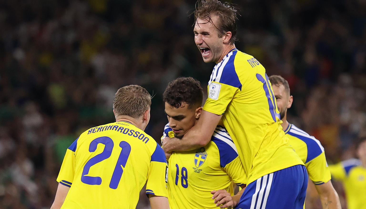 La celebración de los jugadores de Suecia.