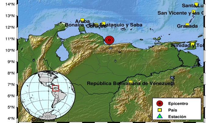 Epicentro del temblor en Venezuela. 