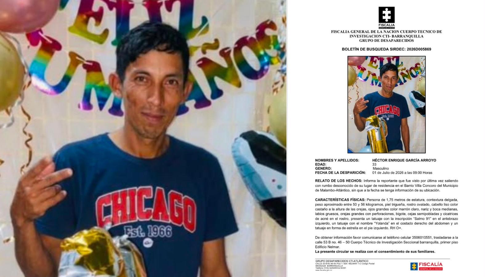 El hombre reportado como desaparecido responde al nombre de Héctor Enrique García Arroyo, de 33 años.