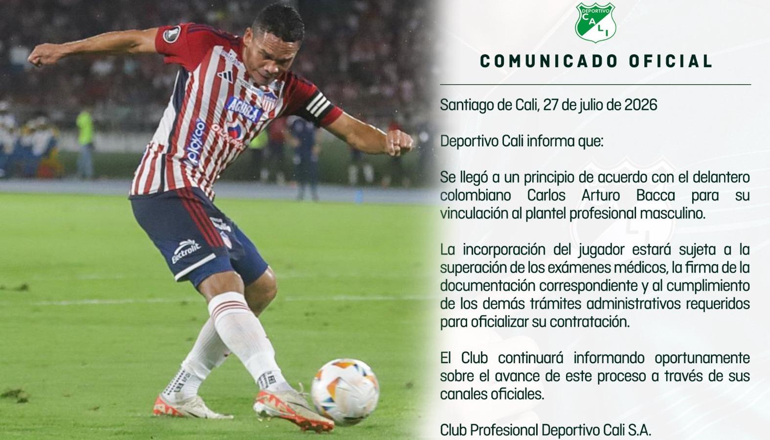 El jugador Carlos Bacca y el Comunicado de Prensa del Deportivo Cali
