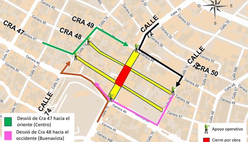 Imagen del mapa que muestra la zona de cierre.