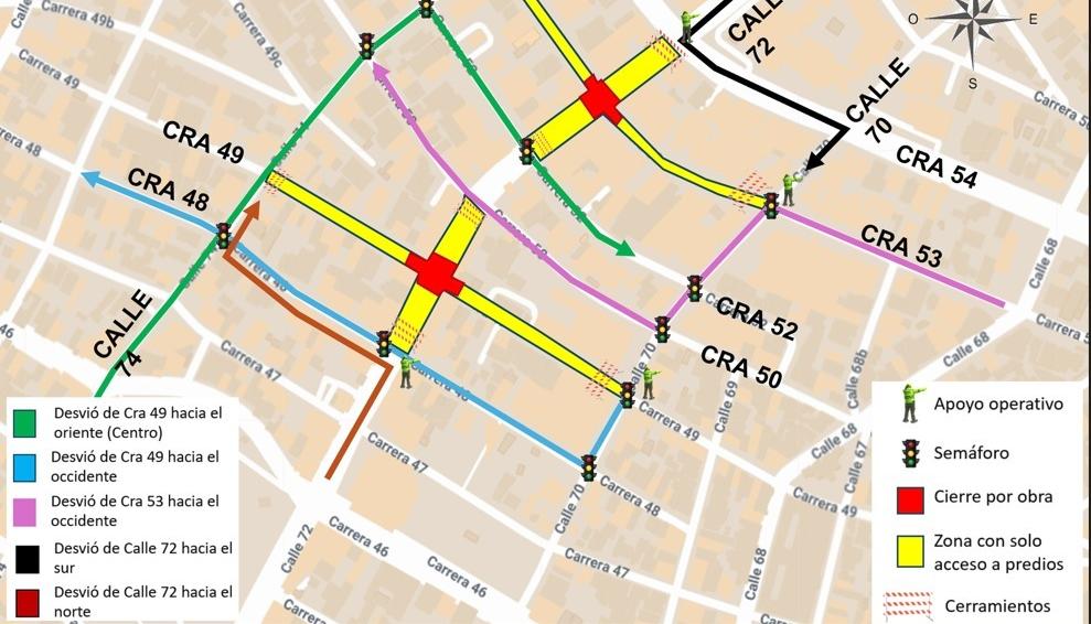 Indicaciones de movilidad en la calle 72. 