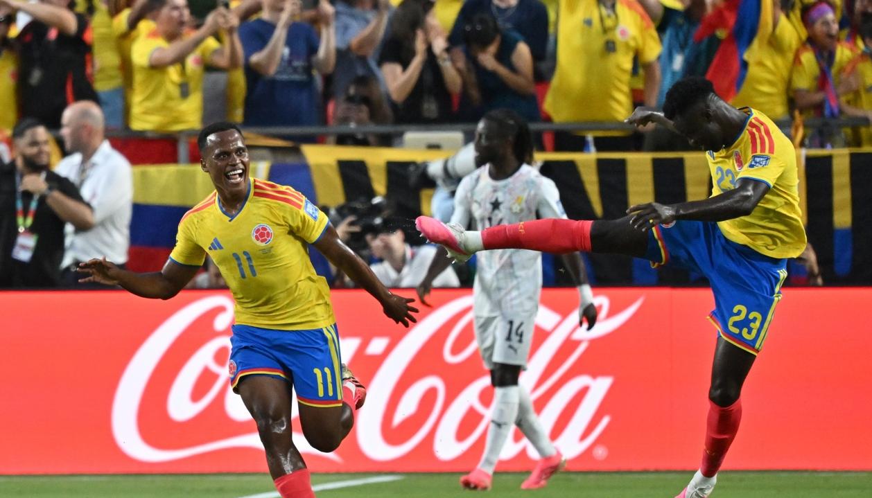 El festejo de Jhon Arias tras marcar el gol de Colombia ante Ghana.