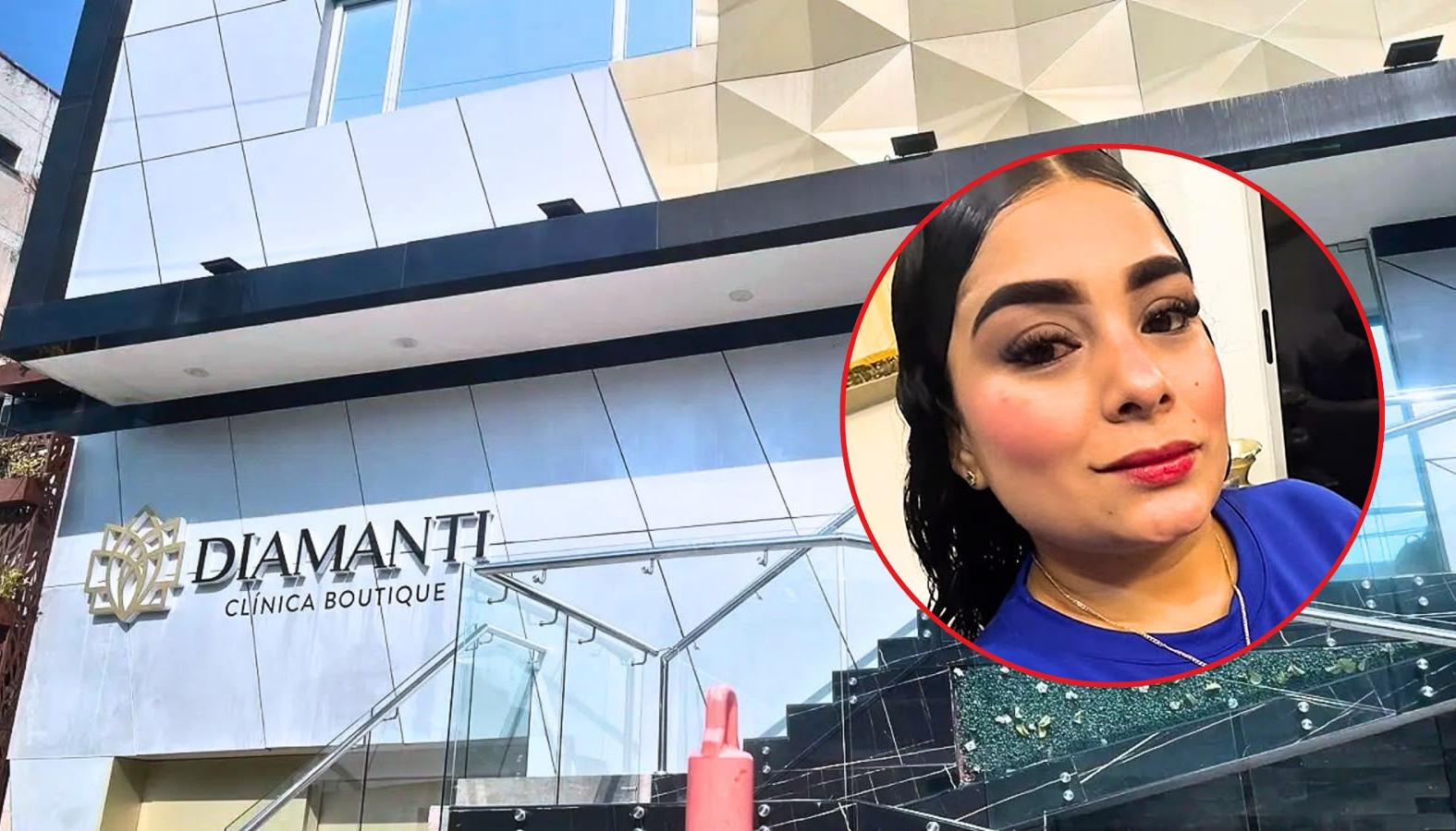 Sara Echeverría (círculo) y fachada de la Clínica Diamanti, en Barranquilla. 