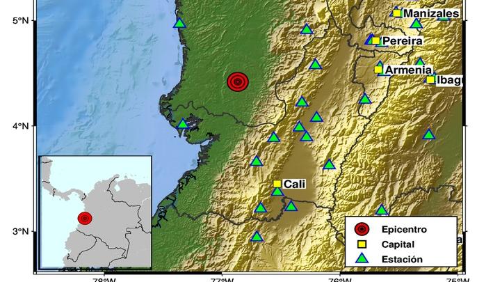 Epicentro del temblor de este lunes en el departamento del Chocó. 