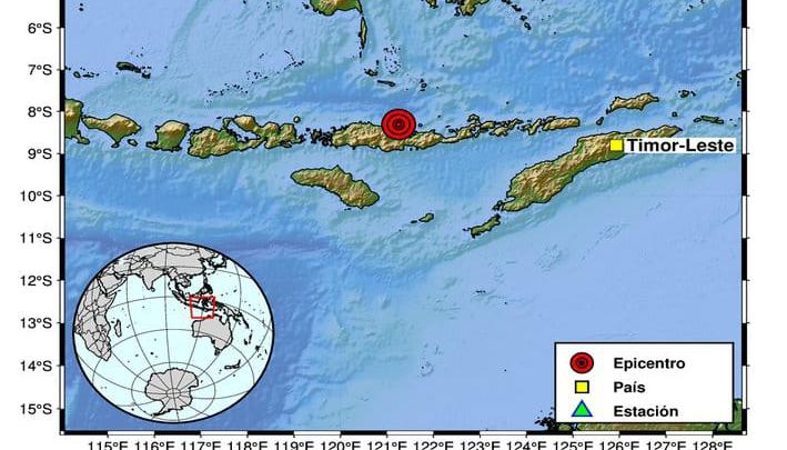 Epicentro del terremoto de este viernes en Indonesia. 