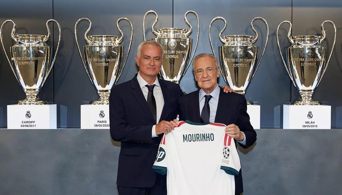El portugués José Mourinho y Florentino Pérez, presidente del Real Madrid.