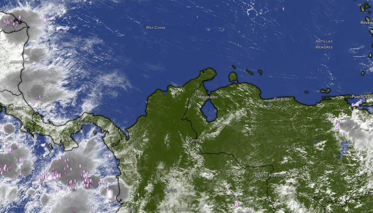 Imagen satelital actual en la Región Caribe colombiana. 