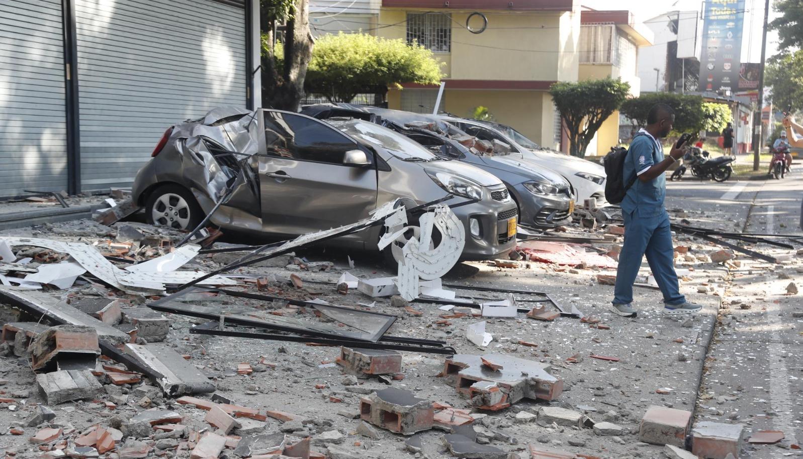 Destrozos tras el terremoto en la ciudad de Cali. 