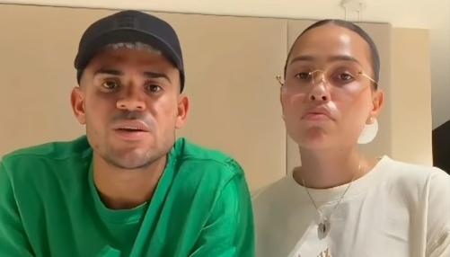 El futbolista Luis Díaz y su esposa Geraldine Ponce. 