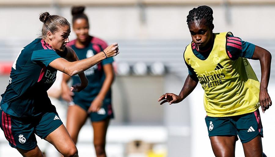 La colombiana Linda Caicedo durante un entrenamiento con el Real Madrid femenino.